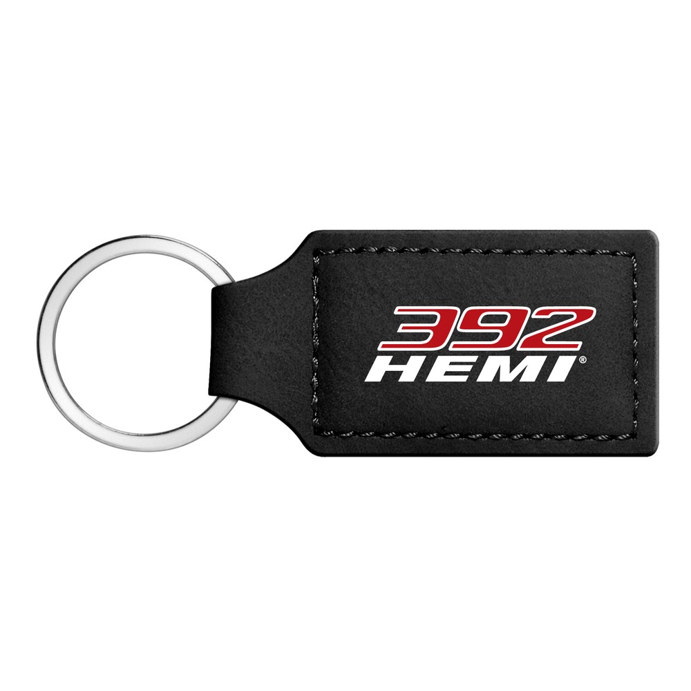 HEMI 392 in Color Rectangular Black Leather Key Chain Key-Ring
