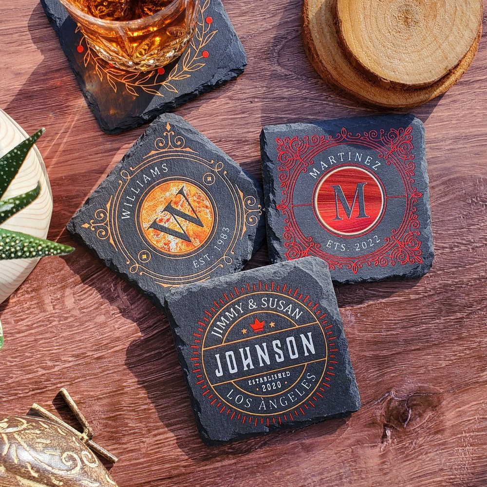 Custom Made Monogram Personalized Slate Stone Drink Coasters SLCCT