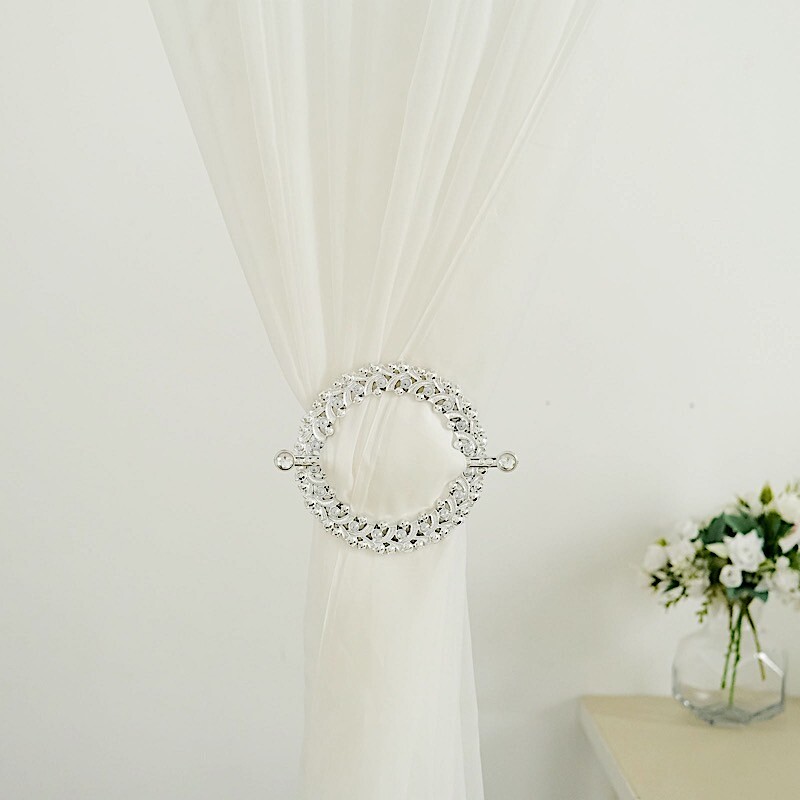 2 SILVER Plastic 7" Round Curtain Tie Backs Acrylic Crystals Drapery Holdbacks