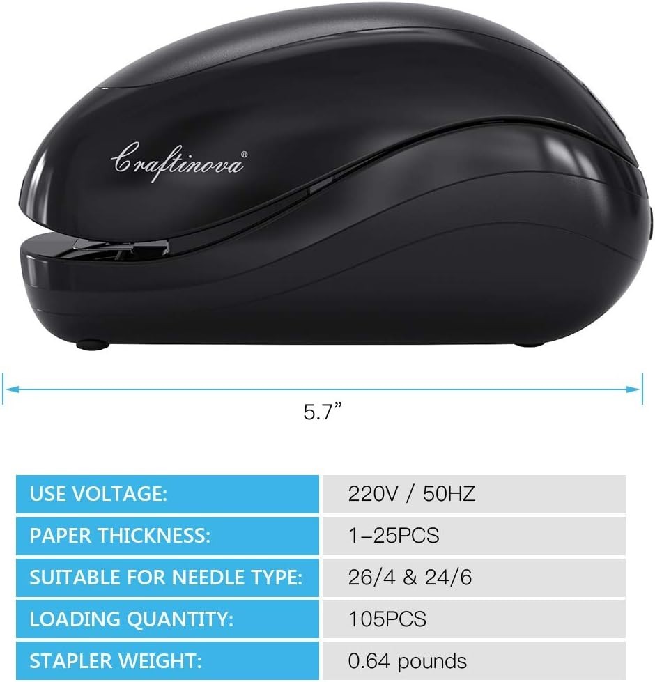 Ergonomic Electric Stapler - 25 Sheet Capacity, AC Adapter or Battery Powered