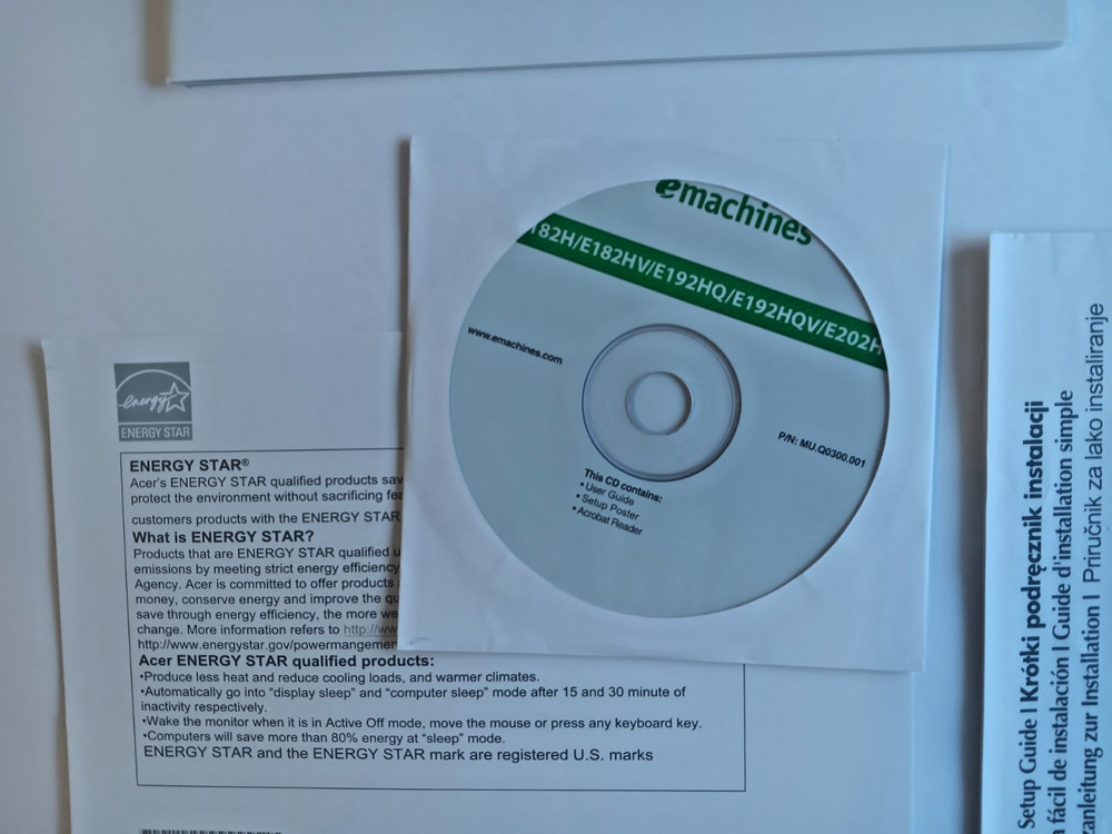 eMachines Quick Guide Manual 2009 w/ CD ROM & Doc. Package E182H / 192HQ / E202H