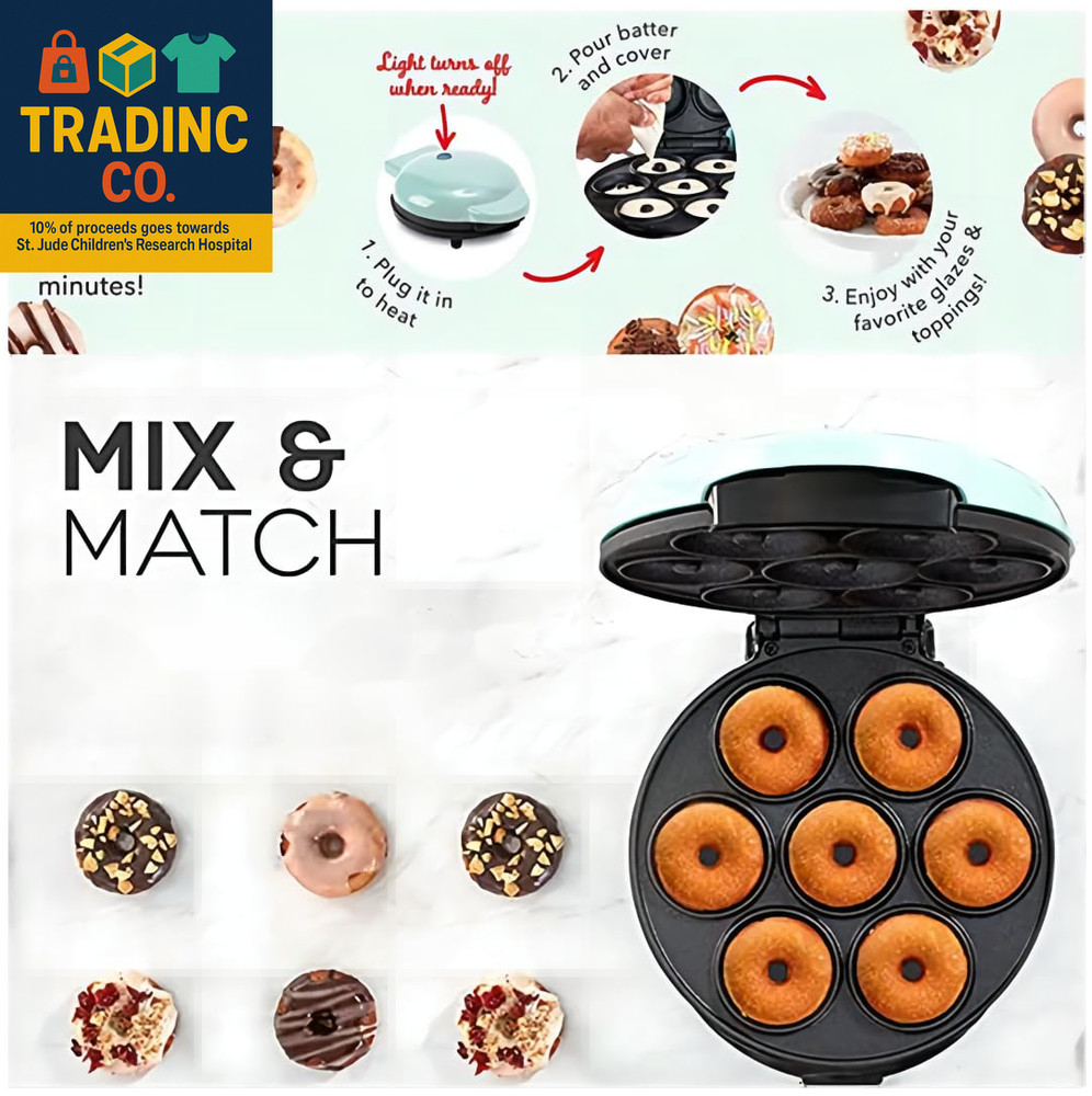 Donut Maker, Electric Non-Stick Surface Makes 7 Small Doughnuts Mini Donut Maker
