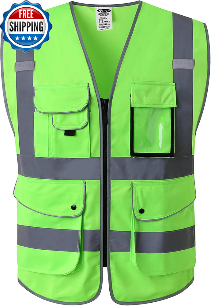 9 Pockets Class 2 High Visibility Zipper Front Safety