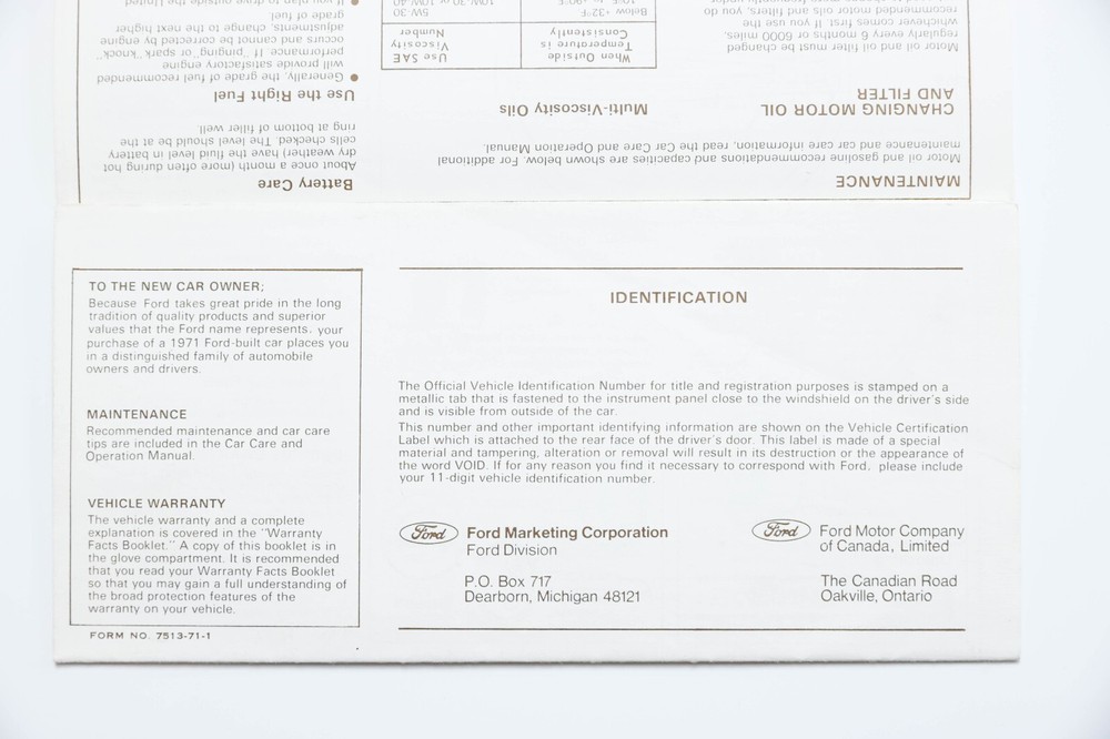 1971 Ford Thunderbird Operating Features Original First Printing