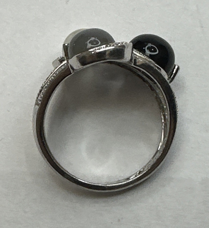925 Sterling Silver Black Onyx &Moonstone Ring