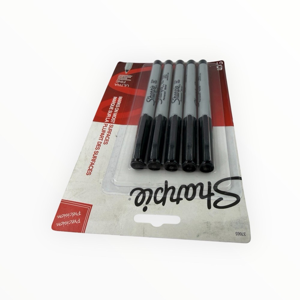 5 Markers Sharpie Ultra Fine Tip Permanent Marker Needle Tip Black Sharpies