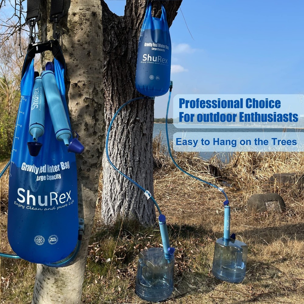 Gravity Fed Water Filtration System with Adjustable Tree Strap, Large Gravity...