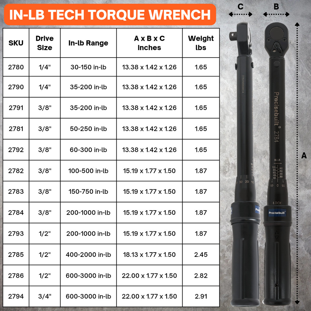 Precisebuilt 3/8" Drive 50-250 in-lb Click Tech Torque Wrench