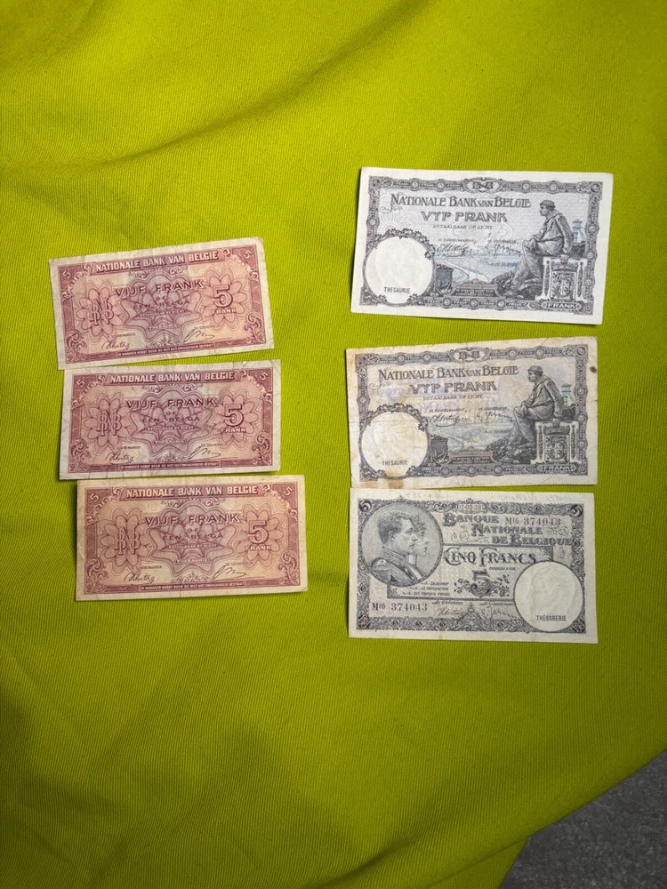 Belgium 5 Francs Lot 6 Notes