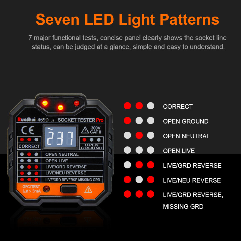 Socket Tester Electrical GFCI Receptacle Detector US Plug Tester LCD Display