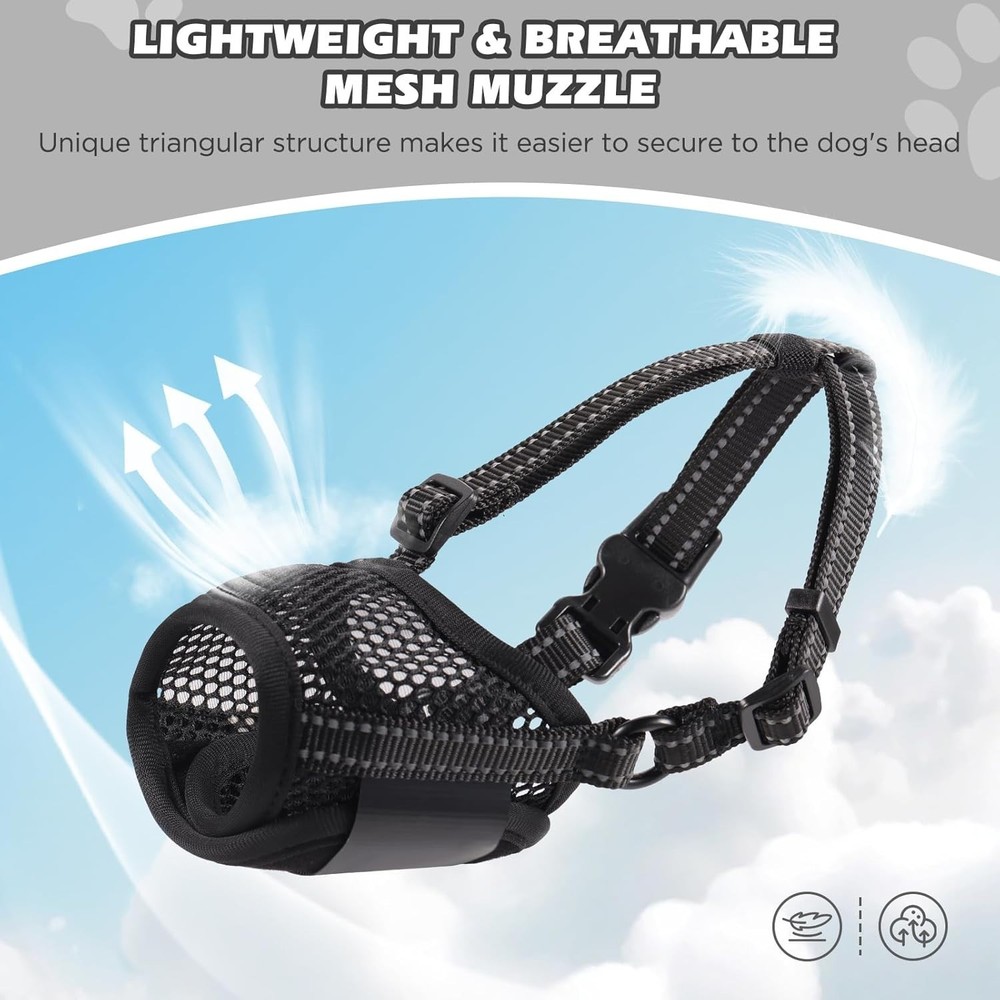 Pet Dog Breathable Nylon Muzzle Adjustable Anti-lick /Biting, Black XL