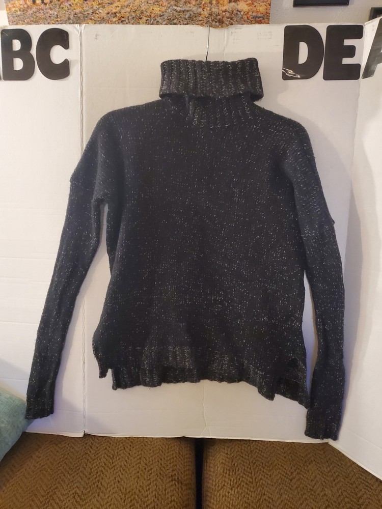 Vince Turtleneck Sweater Marled Black Wool/Silk Blend Size S/P