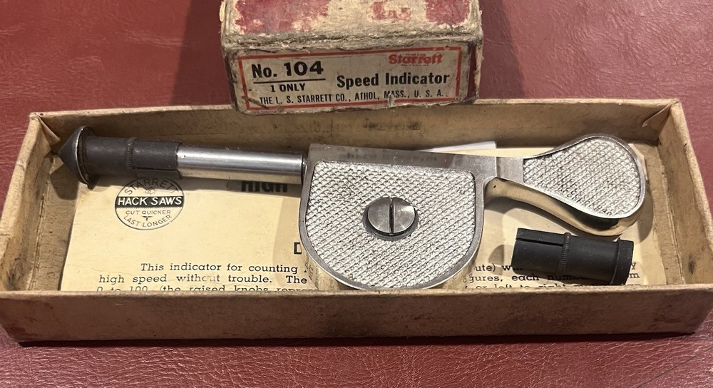 Starrett No. 104 Speed Indicator with original box with paperwork