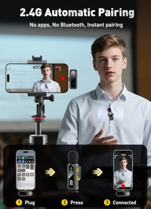 Wireless Microphone for iPhone, All iPhones & Androids (USB-C + Lightning)