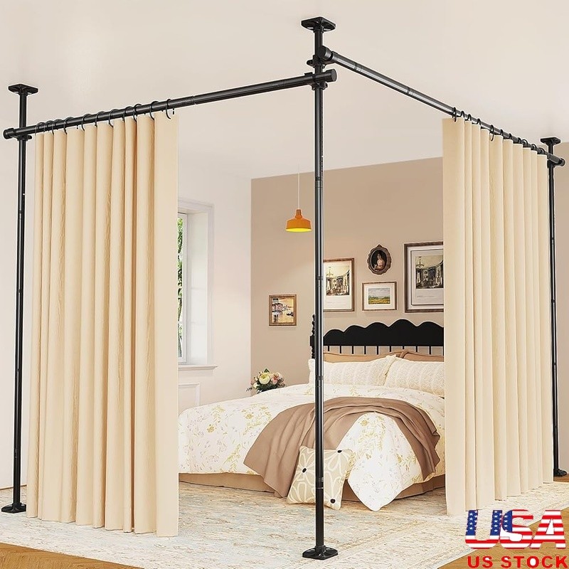 Tension Mounted Room Divider Adjustable Height Space Separation Indoor Use