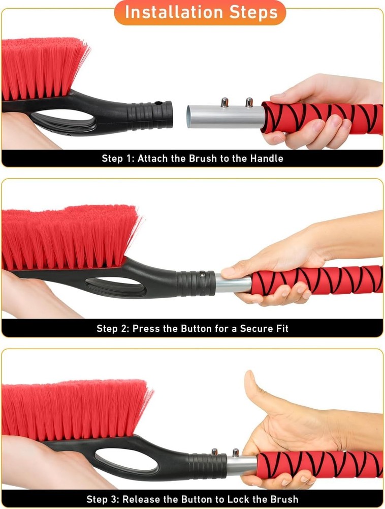 27'' Ergonomic Snow Brush & Ice Scraper Set - Durable, Compact & Lightweight