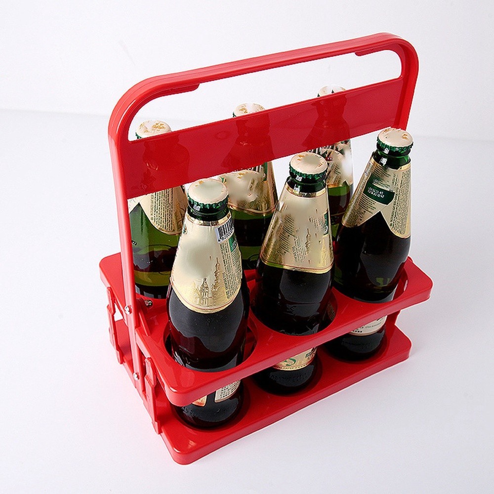 6 Hole Foldable Bottle Holder, Handle Portable Use Wine Storage Rack, Bar7872