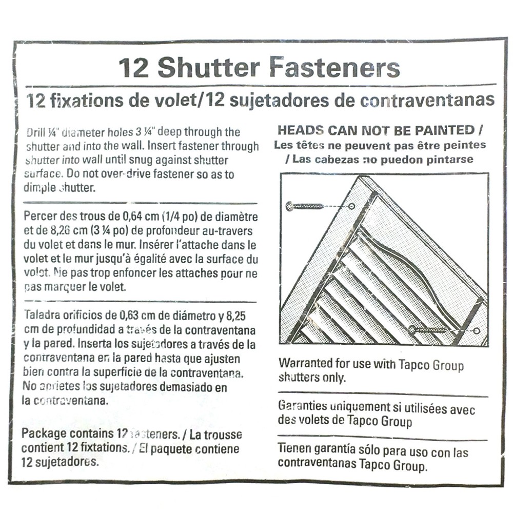 MP022, 3'' Shutter Fasteners, Beige Paintable, Press & Lock, 12/Pack