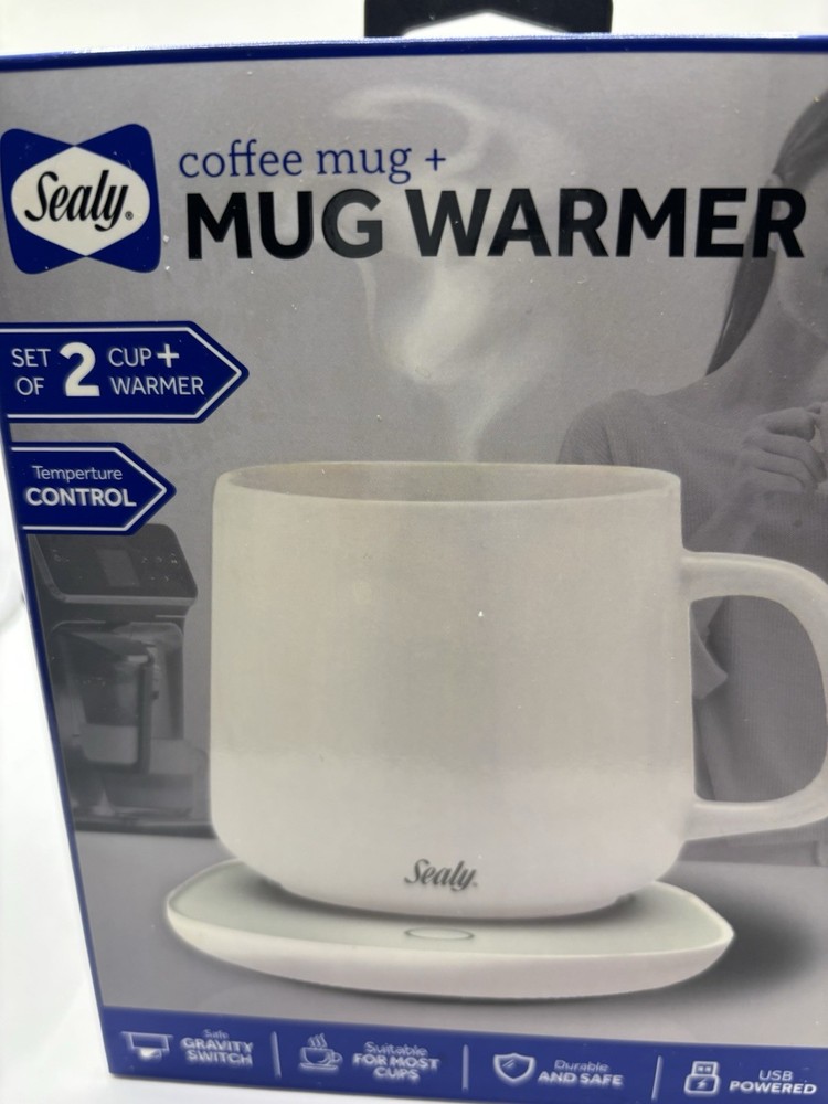 Sealy Coffee Mug & Mug Warmer 2 Pc Set USB Powered, Tem Control, Gravity Switch