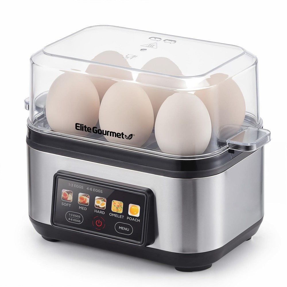 Digital Egg Cooker, 6 Egg Capacity, Soft/Medium/Hard Boiled, Poach & Omelet, ...