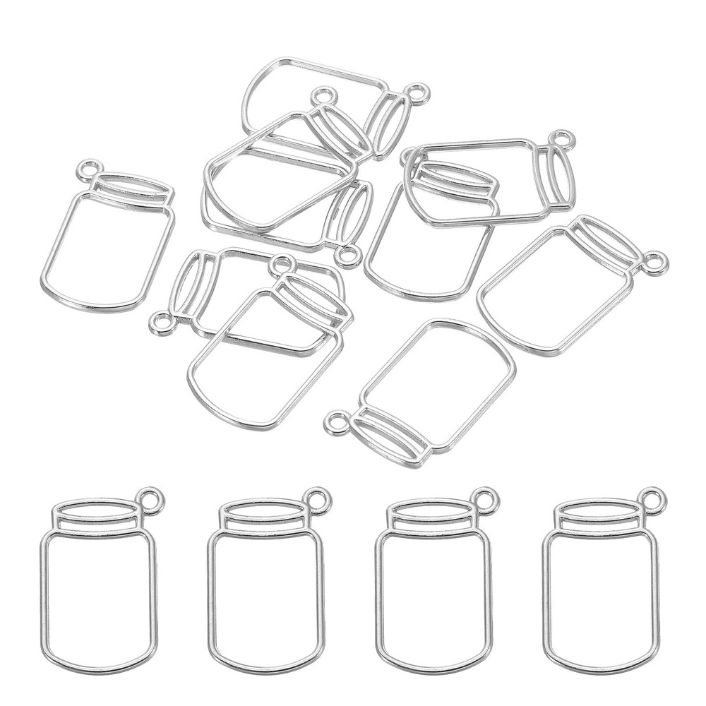 10Pcs Bottle Shape Alloy Open Back Bezel Pendants Resin Frame Light Silver
