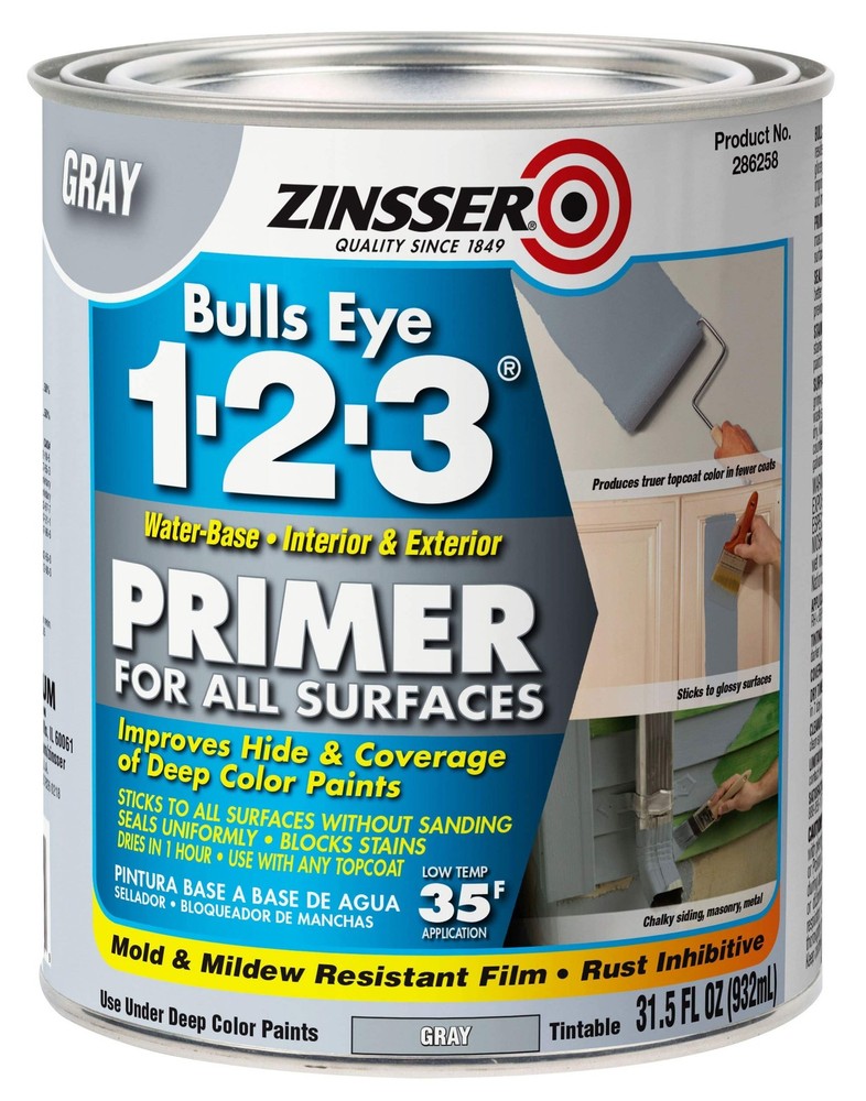 286258 Bulls Eye 1-2-3 All Surface Primer Quart Gray