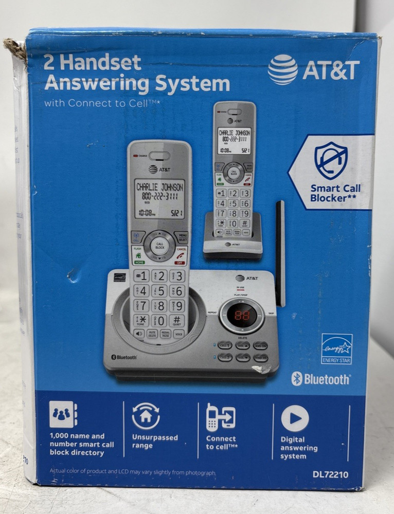 AT&T DL72210 Cordless Bluetooth Phone System With 2 Handsets & Base (USED)