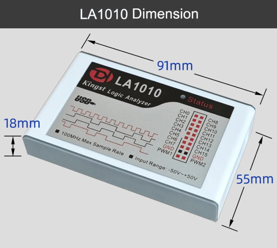 USB Logic Analyzer 100M Max Sample Rate,16Channels,10B Samples,FPGA Debug Tool