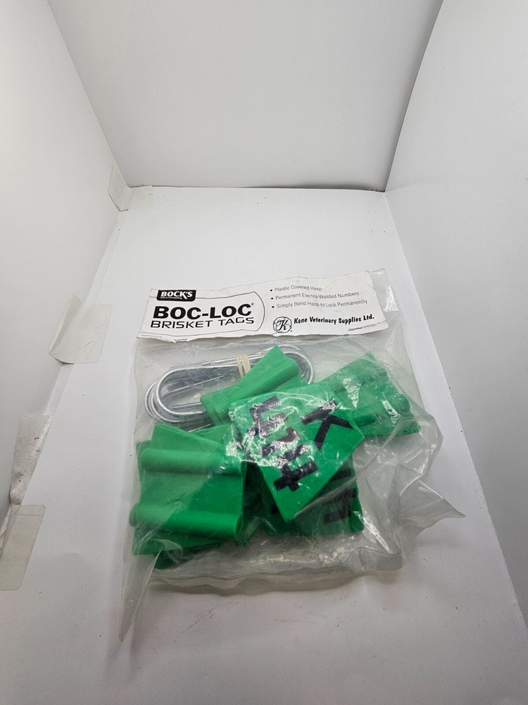 (QTY 9) BOCK'S Green Numbered Boc-Loc Brisket Tag