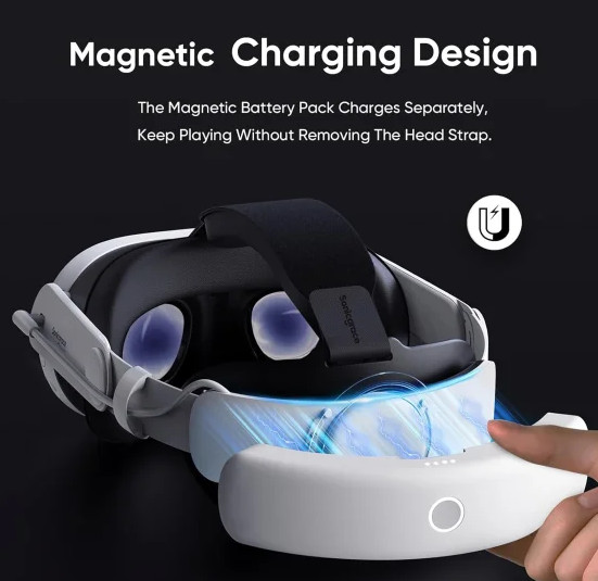 Meta Quest 3 Battery Head Strap Magnetic VR Comfort Strap w/ Charging Dock