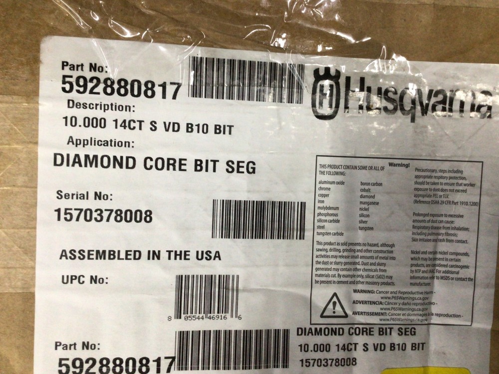 Husqvarna B10-10 Core Bit, 10" Bit Dia., 14" Drill Depth