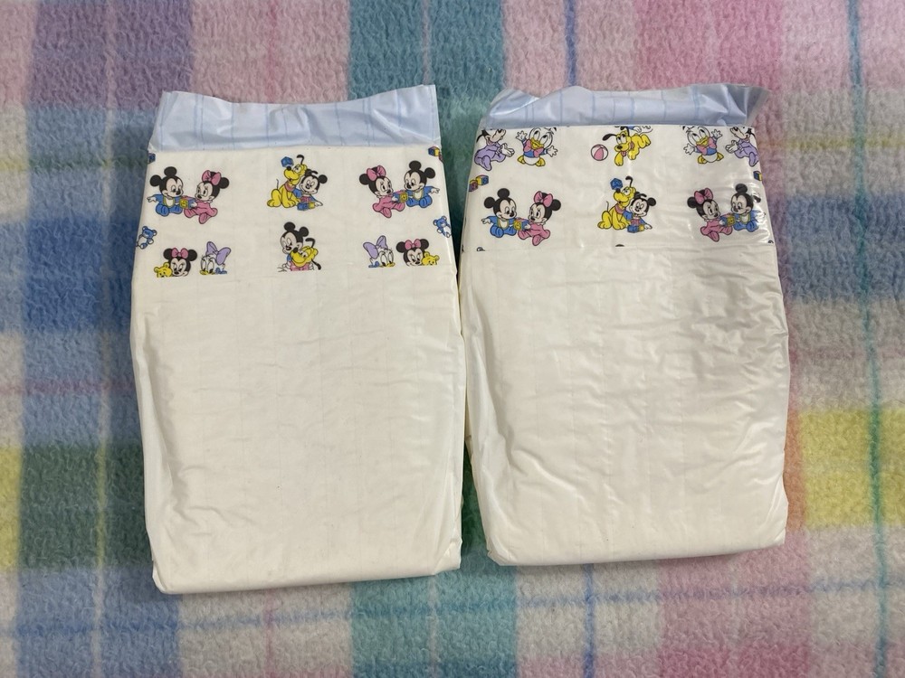 Vintage Plastic Back Diapers Mickey Mouse Blue And Pink Small/ Medium