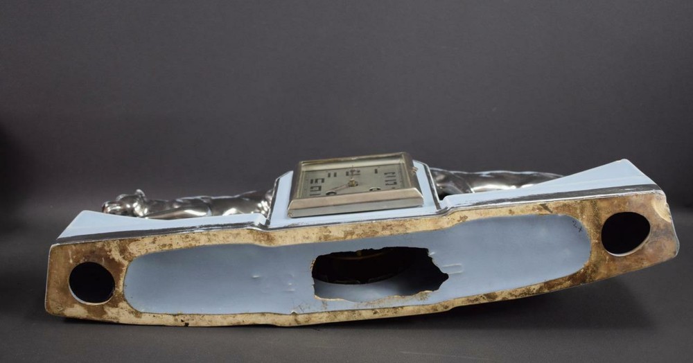 French Art Deco Odyv Blue Clock Panther Lion