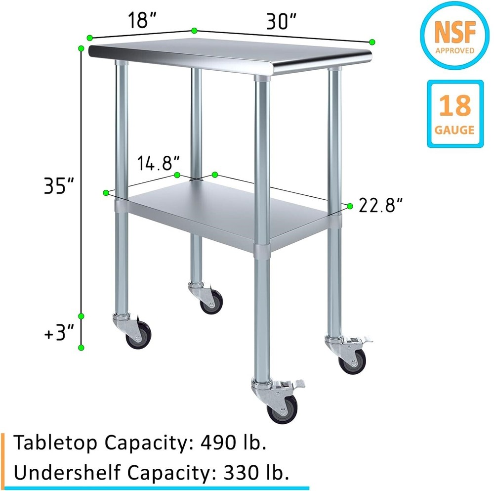 Stainless Steel Work Table with Wheels 30"x18" (Deep x Long)