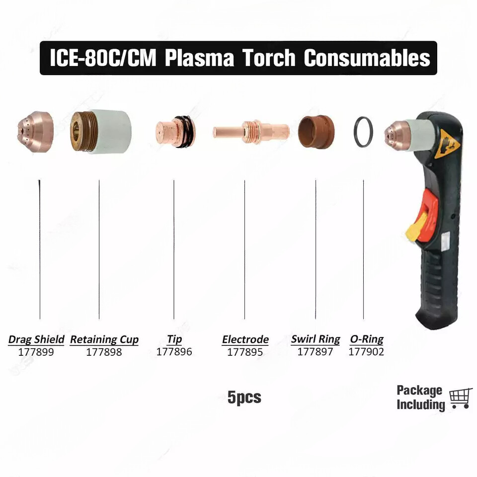 Plasma Torch Consumable Electrodes 177895 for Miller ICE 80 80CM Pkg5