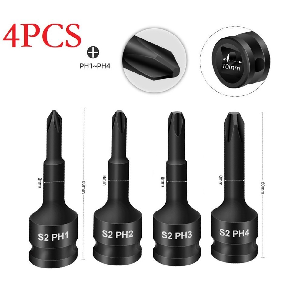 3 8inch Corss Screwdriver Bit Drive Socket Adapter Head PH1 PH2 PH3 PH4