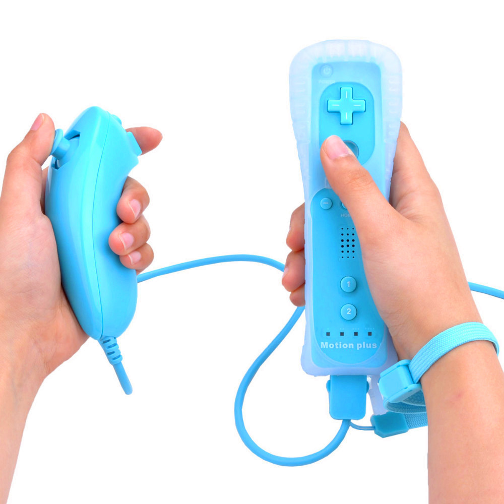 2x Wii & Wii U Motion Plus Remote Controller Joytisk + Nunchuck+Case for Will U