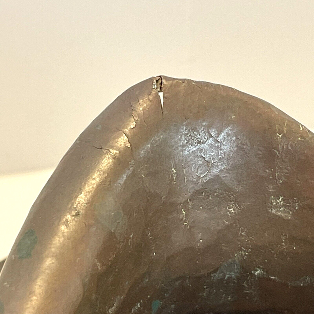 Antique Hammered Copper Pitcher Scrolled Riveted Handle Primitive Jug Dents 6"
