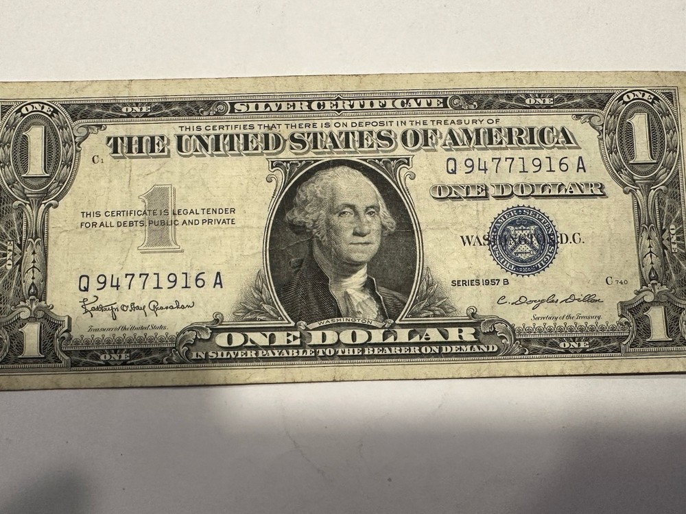 1957 B $1 Dollar Silver Certificate Blue Seal AU CRISP D165