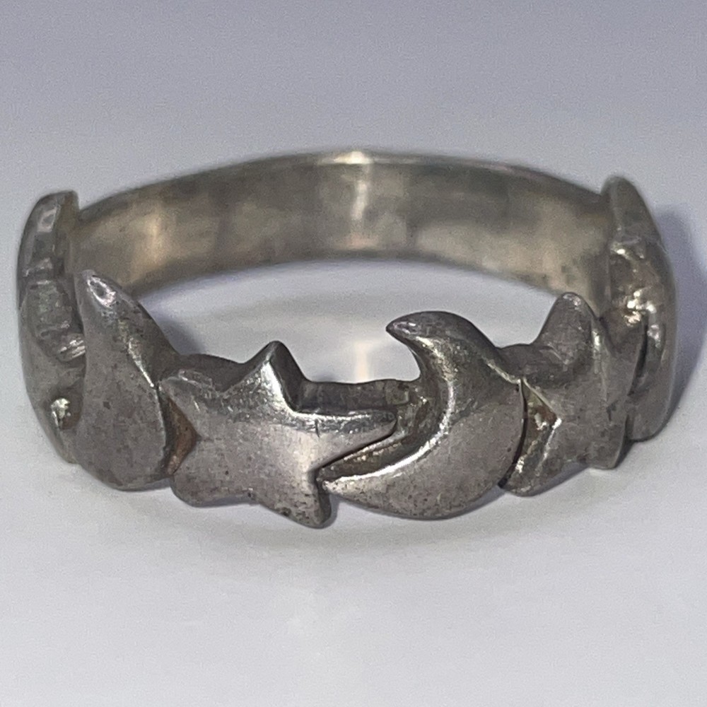 Moon And Stars Design Sterling Silver Ring Size 8.5 (3.8g)
