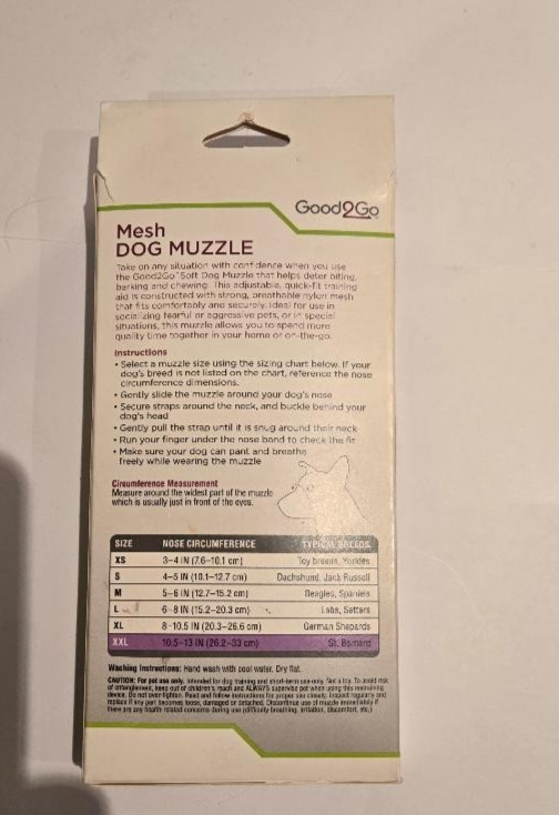 Good2Go Mesh Dog Muzzle XXL Self Closure Head Strap Black Gray