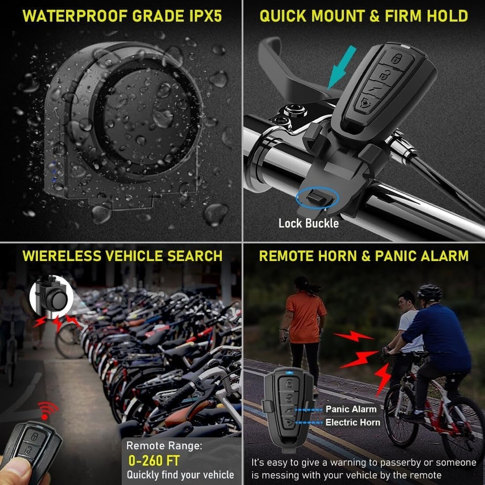Wireless Remote Bike Alarm: 115dB Super Loud Bicycle Vibration Motion Sensor ...