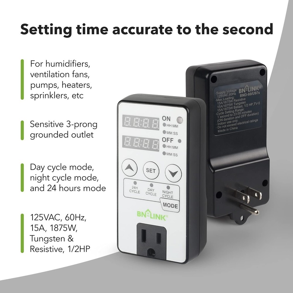 BN-LINK Timer Outlet Short Period Repeat Cycle Intermittent Digital Timer, In...