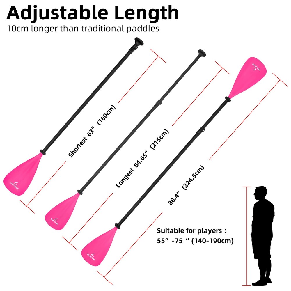 LEDONNE SUP Paddle 4-Piece Adjustable Stand Up 4-Pieces Pink