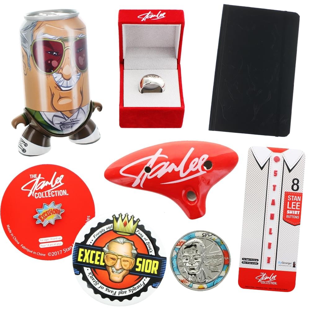 Stan Lee Collector's Bundle with Button Pin, Coin, Replica Ring and More, Set