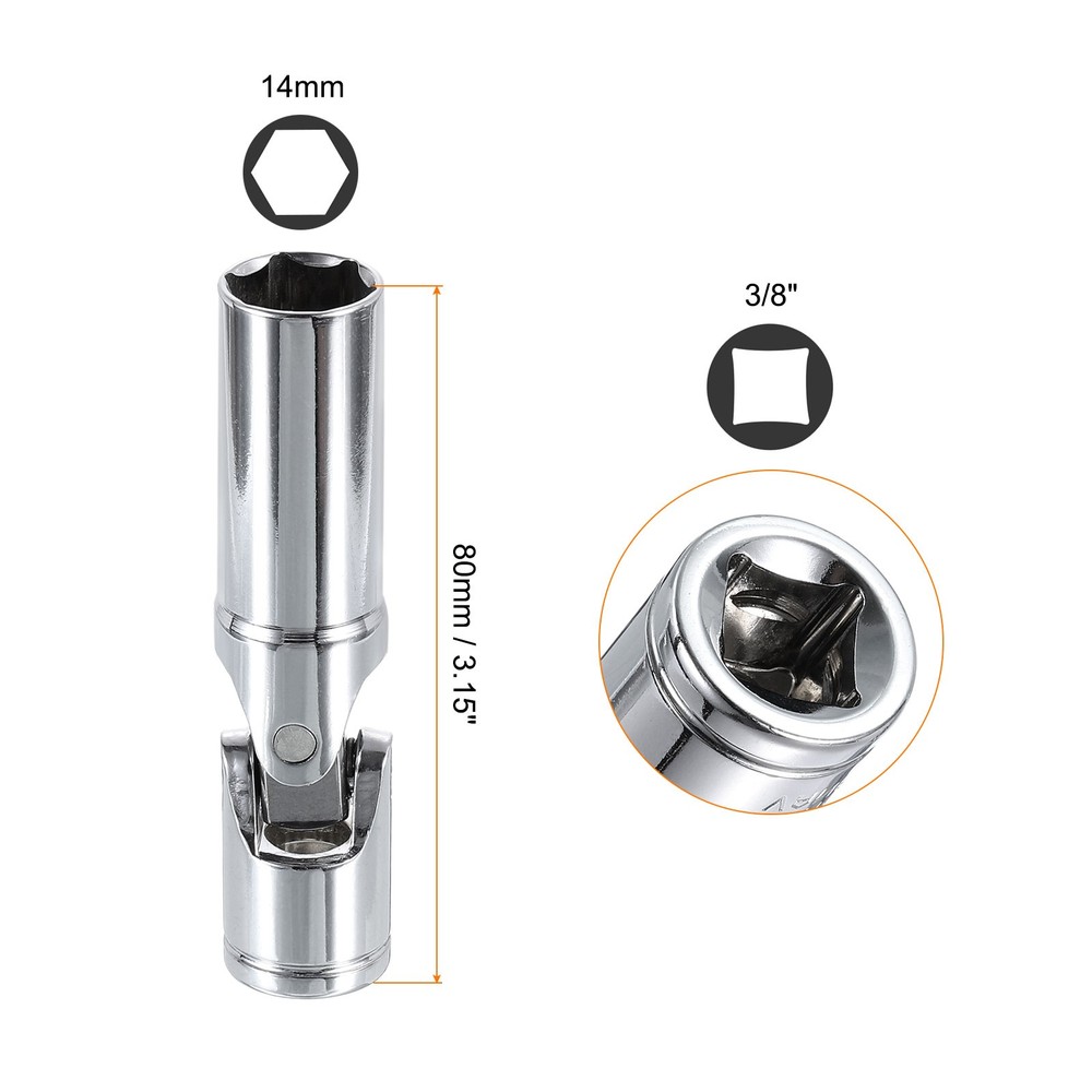 3/8" Drive Universal Joint Socket 14mm 6-Point Rotation Swivel Flex Socket