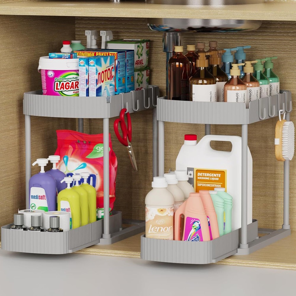 2 Pack Multi-Purpose Pull-Out Storage Organizers, Under Sink Organizers Storage