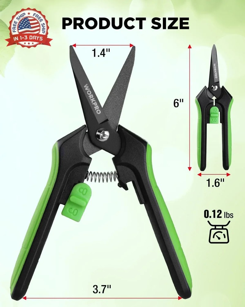 WORKPRO 6-Inch Pruning Shears, Sharp Gardening Scissors for Precise Cuts, High-C