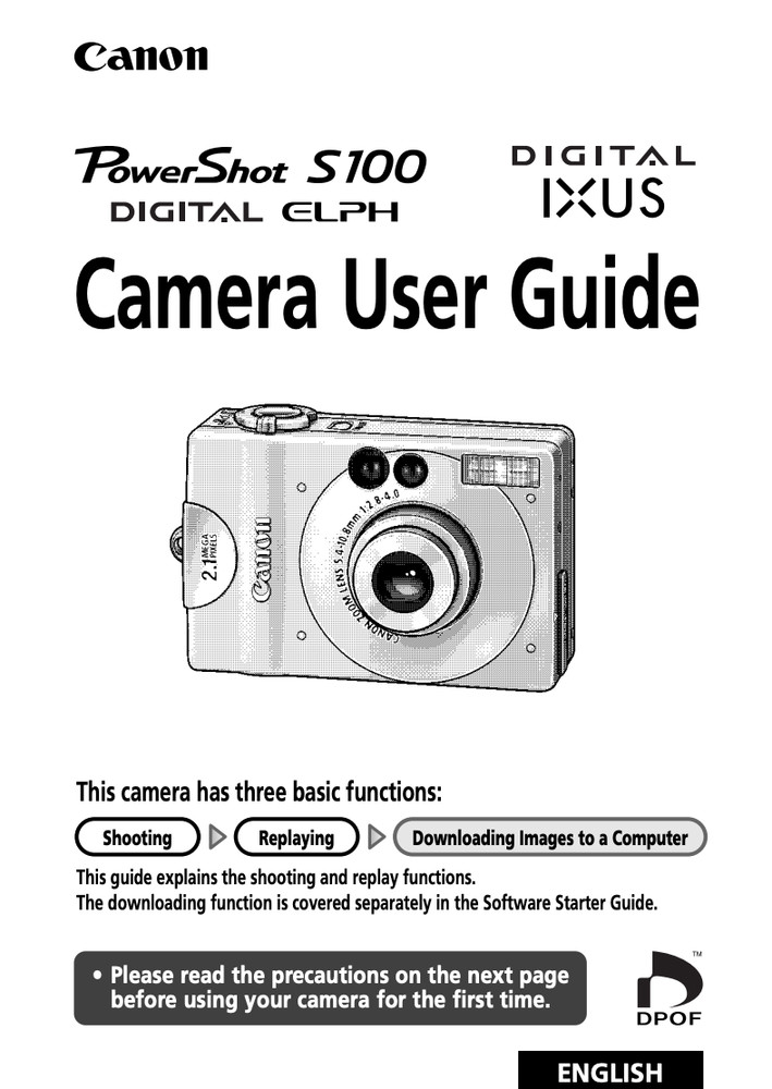 Canon POWERSHOT S100 DIGITAL Camera User Owner Instruction Manual