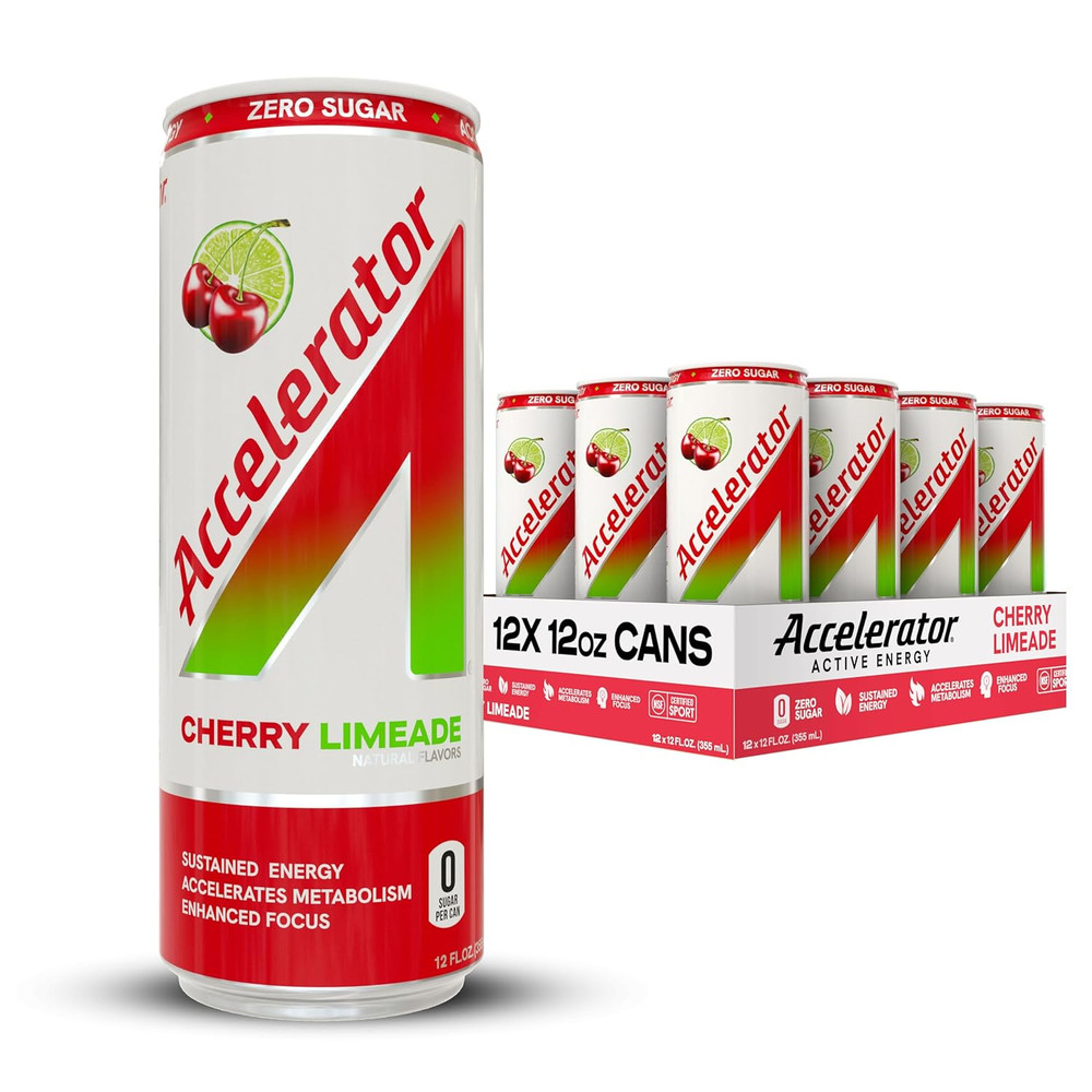 Active Energy Drink Sugar Free Zero Carbs, Cherry Limeade 12Oz Can(12 Pack)